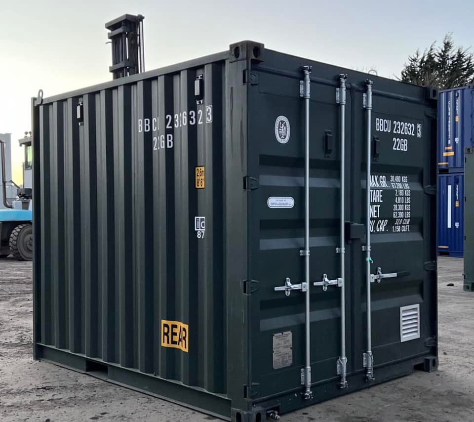 10ft x 8ft Shipping Container (One Trip) Green (RAL 6007)